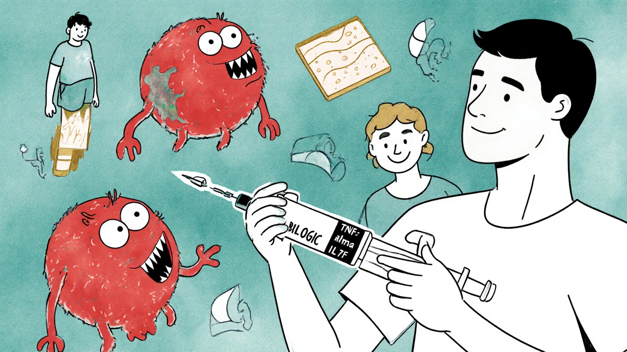 Dermatologist administering a targeted biologic treatment that neutralizes inflammatory cytokines.