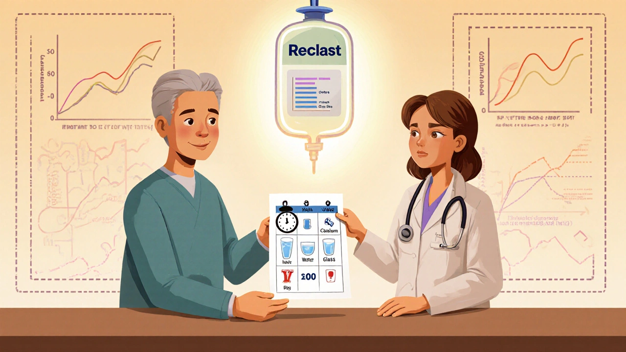 Pharmacist giving patient a dosing schedule with IV treatment as alternative option.