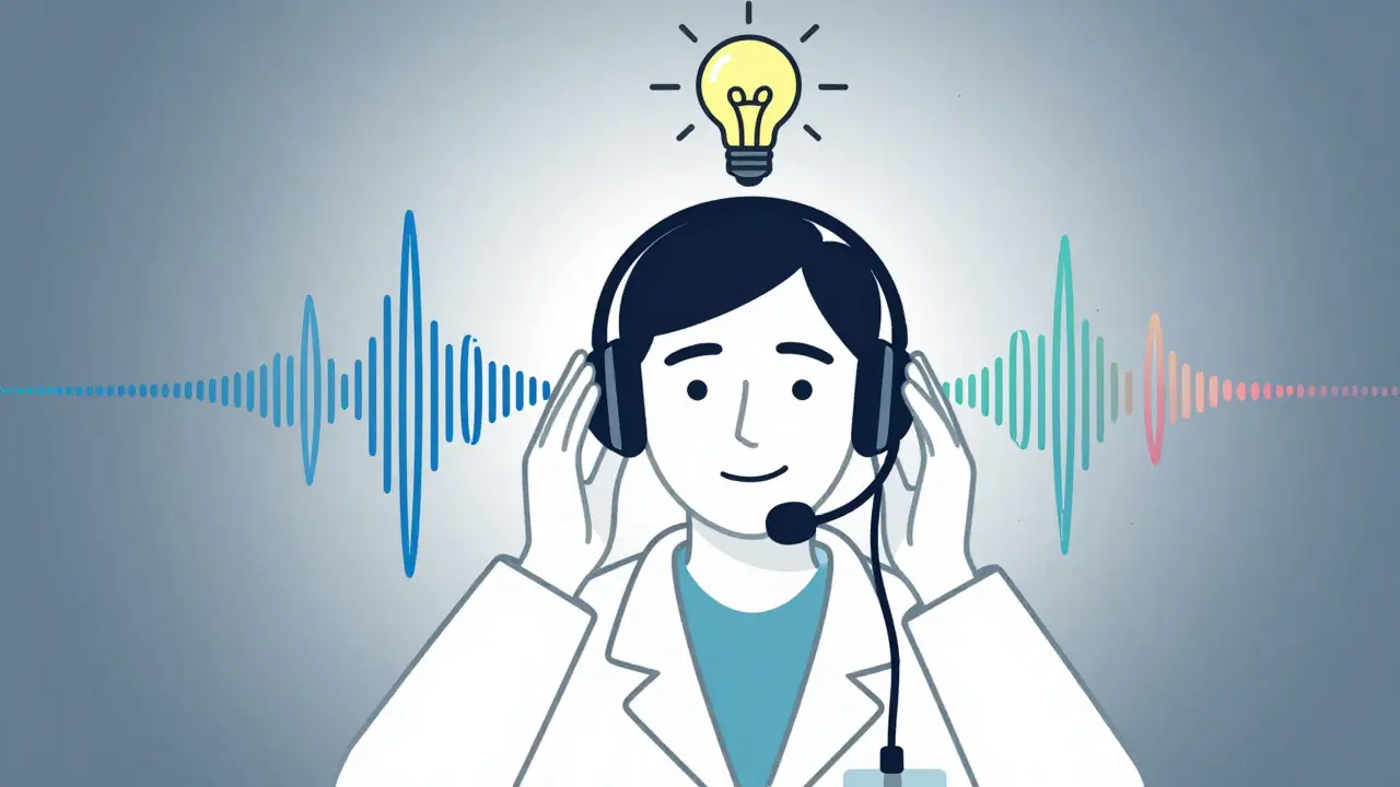Healthcare professional using voice analysis tool for patient understanding